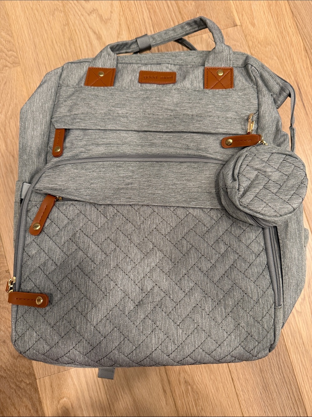 Good Mum Gray Quilted Diaper bag backpack multifunctional